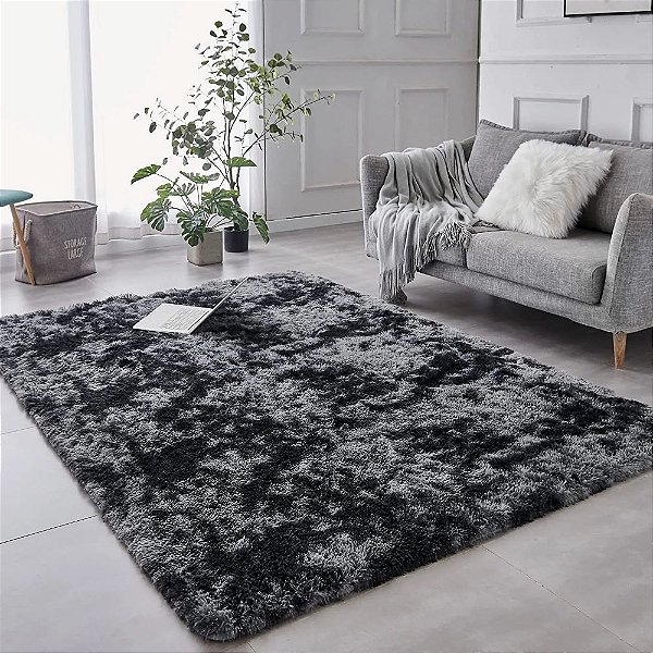 Tapete Felpudo Preto Mesclado Antiderrapante para Sala e Quarto – 2,00 x 3,00 m