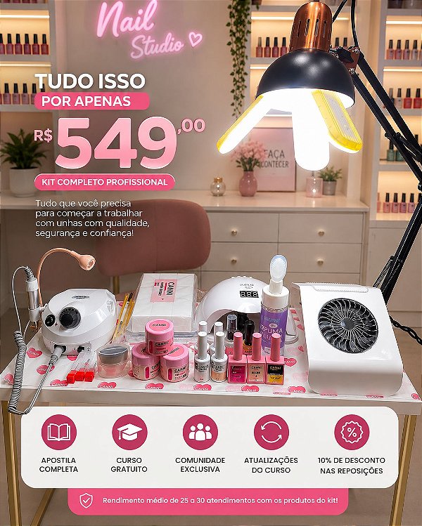 Kit Completo Unhas Gel Profissional Canni- color Cabine Sun Lixadeira Coletor de Pó