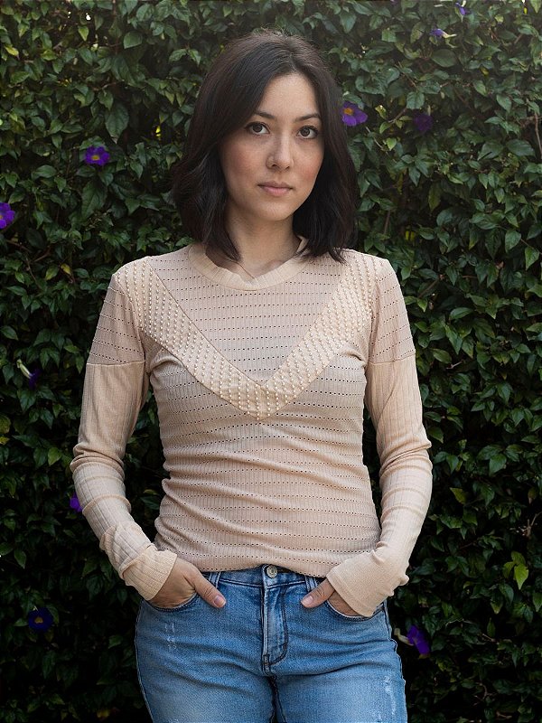 Blusa Feminina Rosê Com Pérolas