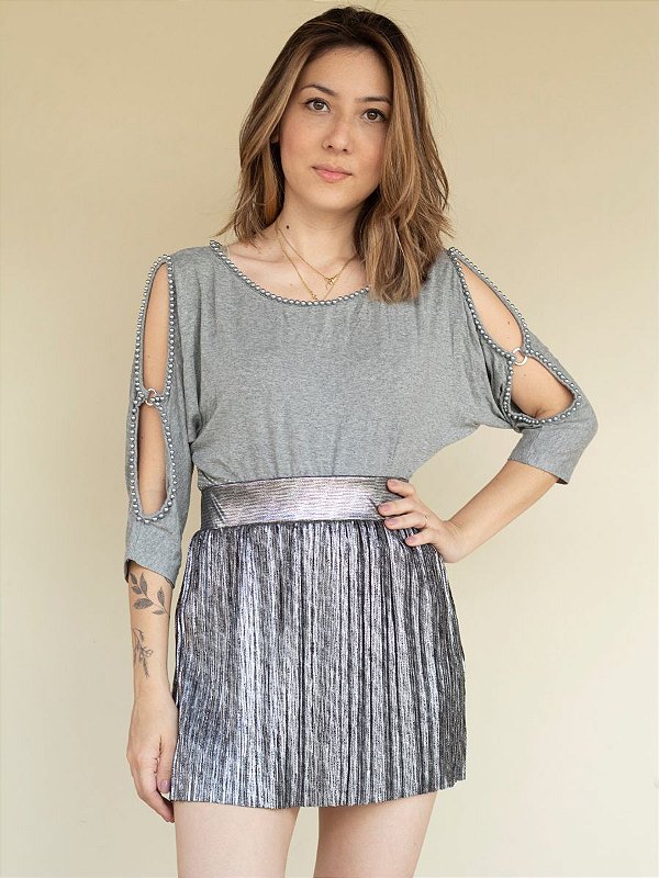 Minissaia Plissada Metalizada