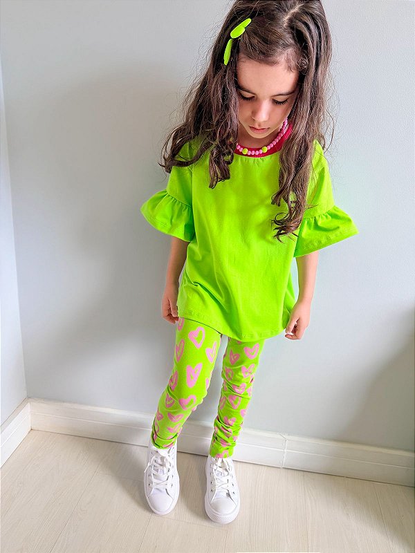 Conjunto Batinha Verde e rosa