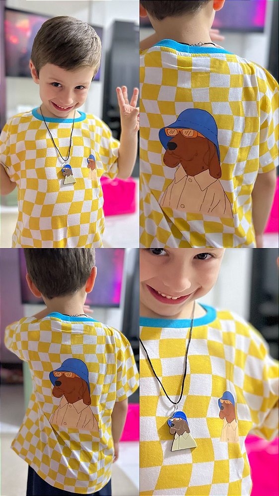Camiseta Xadrez Cachorrinho