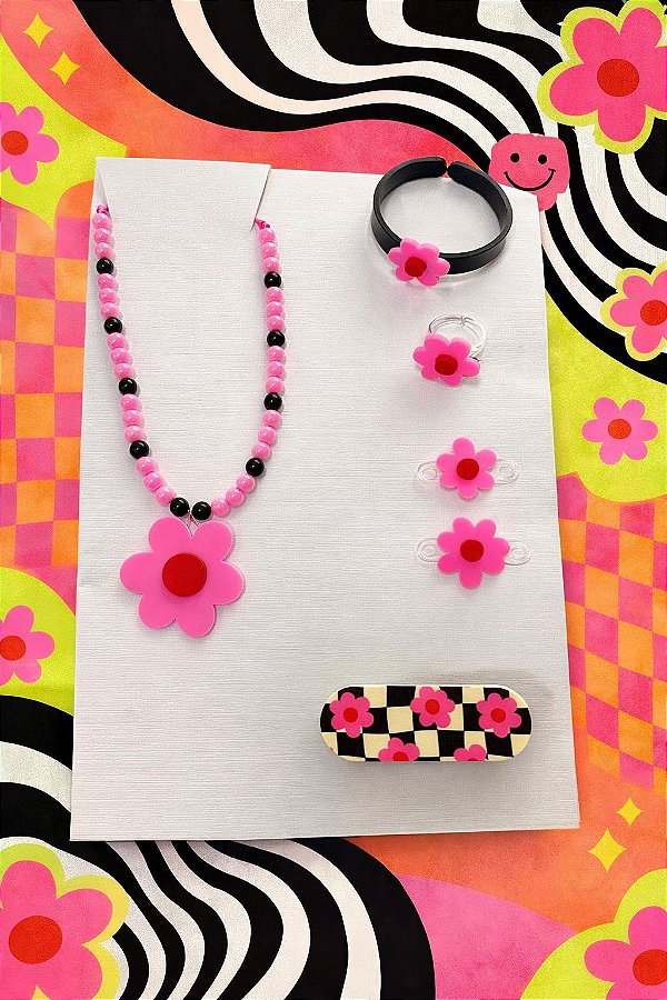 Kit Acessórios Xadrez flor pink