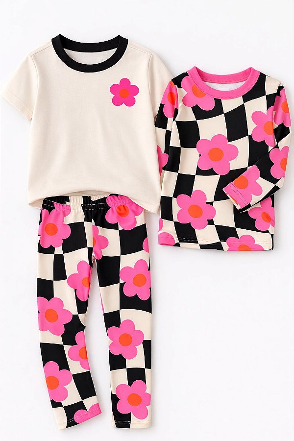 Camiseta Flor pink e preto