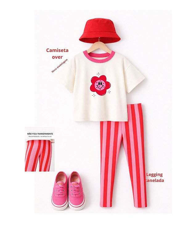 Conjunto Listrado Vermelho e rosa