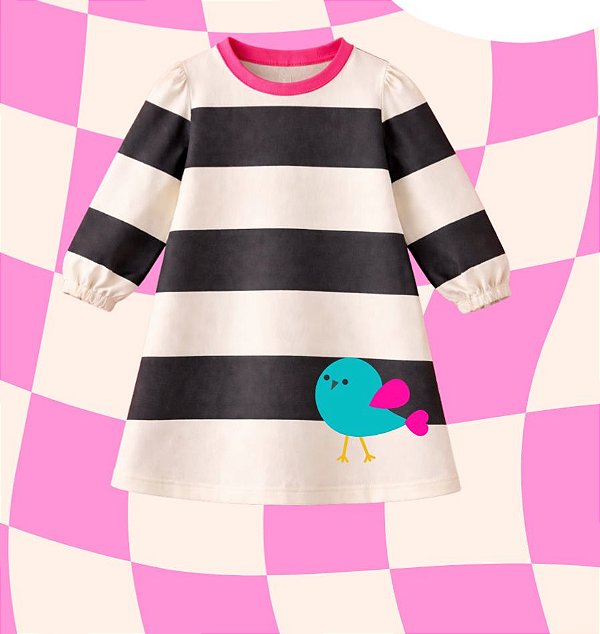 Vestido listrado Preto