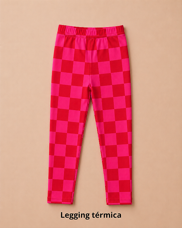 Calça térmica xadrez Vermelho e rosa