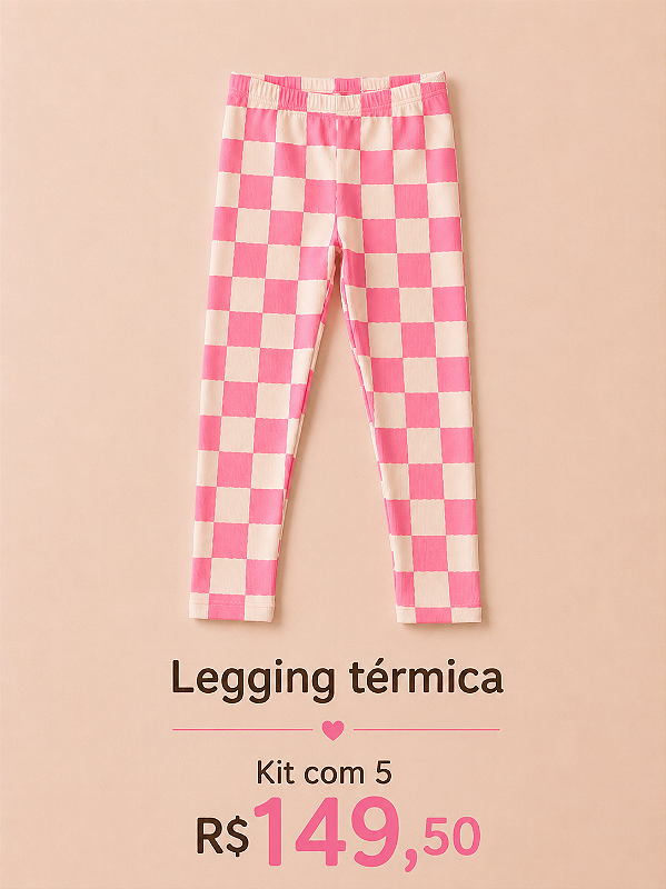 Kit legging térmica xadrez rosa