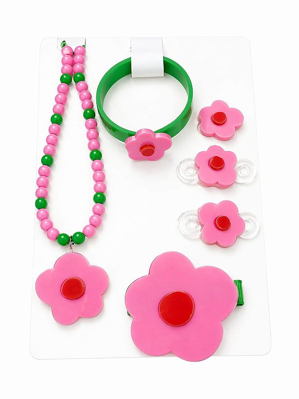 Kit acessórios verde e rosa