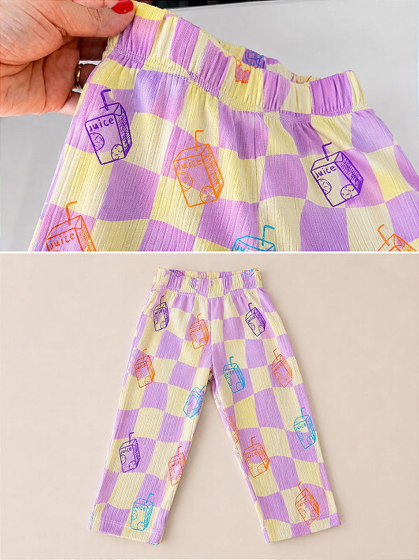 Kit Calça over xadrez lilás