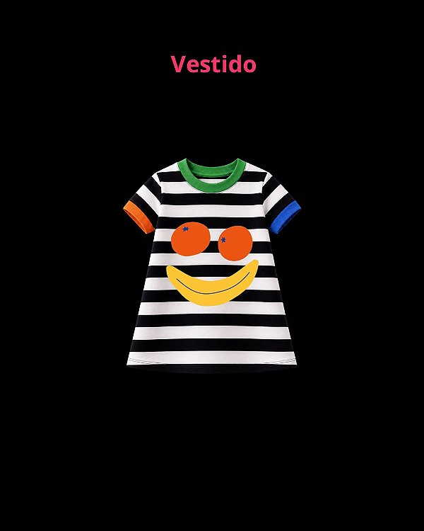 Vestido listrado laranja e banana