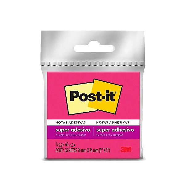 BLOCO DE RECADO POST IT 76X76MM ROSA 45FLS. UNIDADE HB004399380 3M