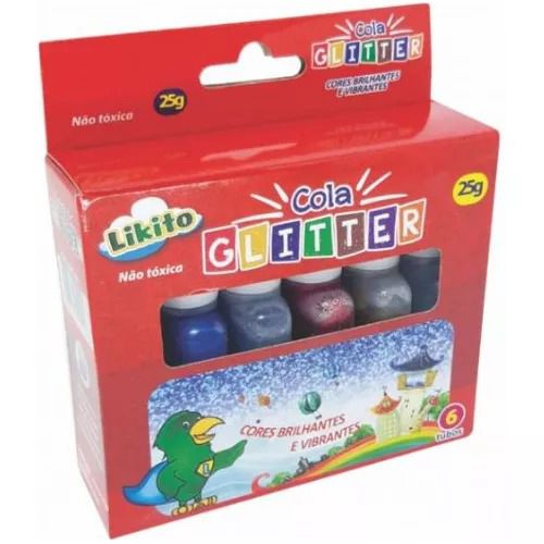 COLA COLORIDA COM GLITTER CX C/ 6 TUBOS
