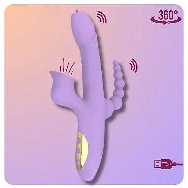 Vibrador Mag Triplo Rotativo Vai e Vem Com Estimulação Anal