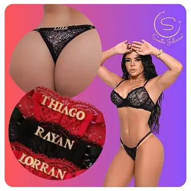 Conjunto de Renda Calcinha Para Personalizar com Frase Preto