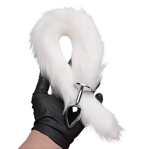 Plug Anal Rabo de Raposa Branco- Plug Tamanho P com Rabo 40cm