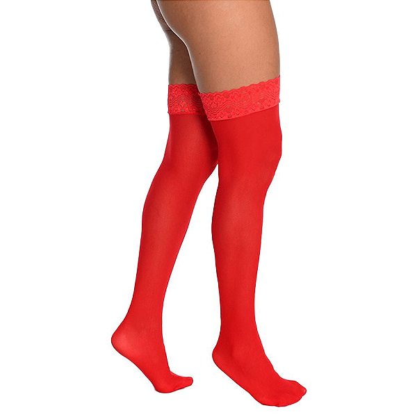 Meia 7/8 Com Renda Perrutextil Vermelha