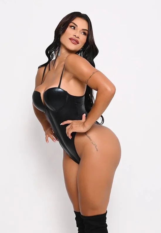 Body De Lycra Metalizada Preto Com Zíper Frontal