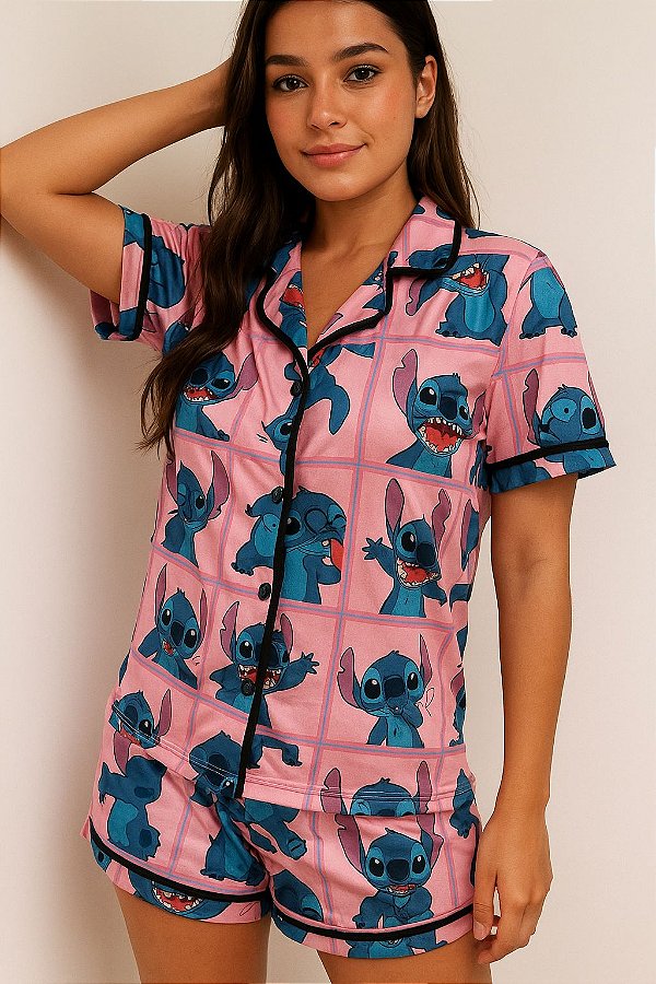 Pijama Americano Stitch Rosa