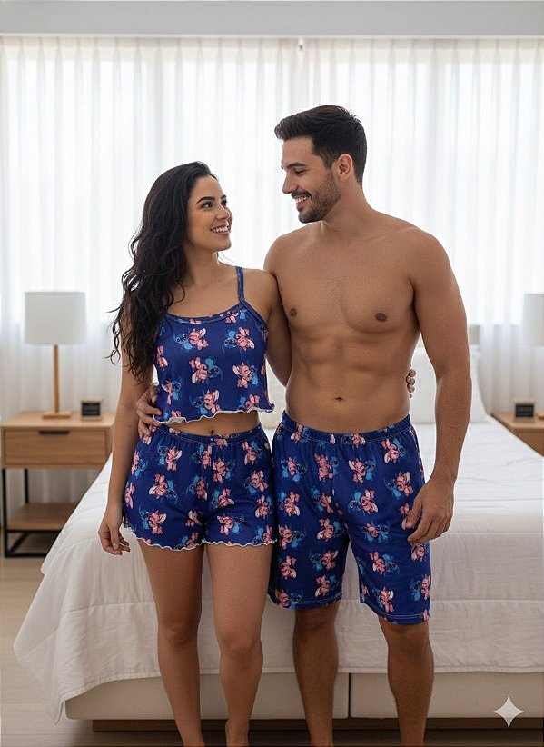 Pijama de Casal com 3 peças Stitch