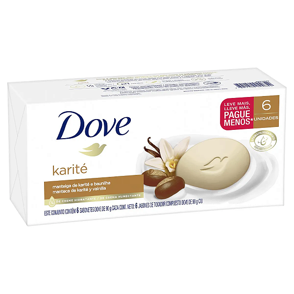 Sabonete Dove Karité e Baunilha – Kit com 6 Barras de 90g | Nutrição para a Pele
