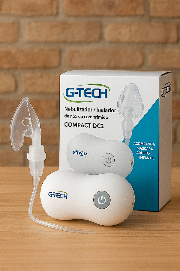 Nebulizador Inalador Portátil G-TECH Compact DC2 Silencioso com Máscaras Adulto e Infantil