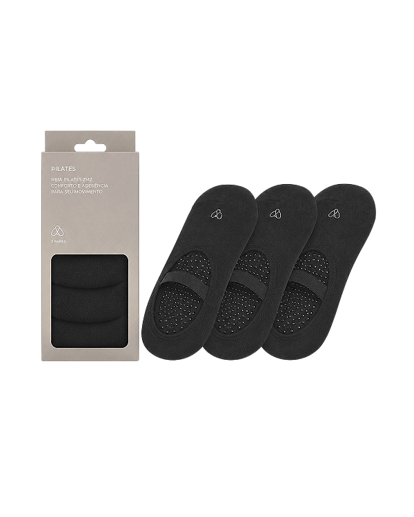 MEIA PILATES ANTIDERRAPANTE PRETA ZMZ ( PACK 3 PARES)