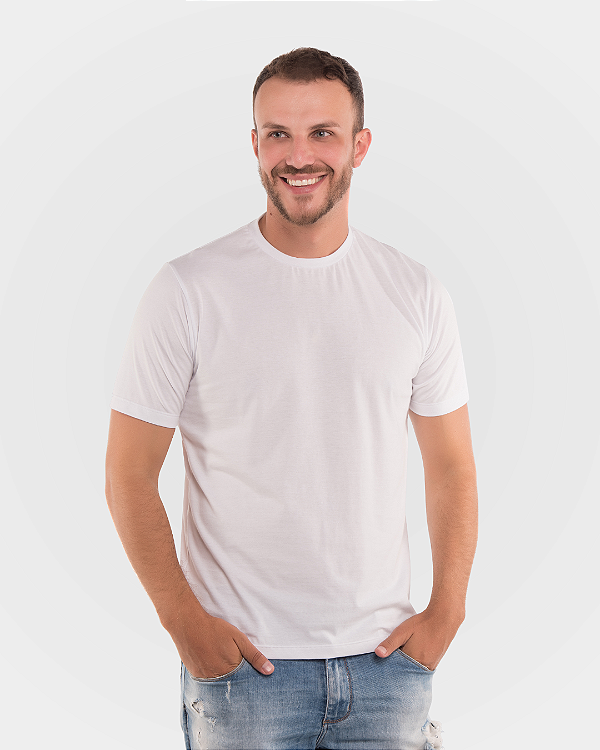 Camiseta Masculina de Manga Curta Meia Malha Fio Penteado - Branco