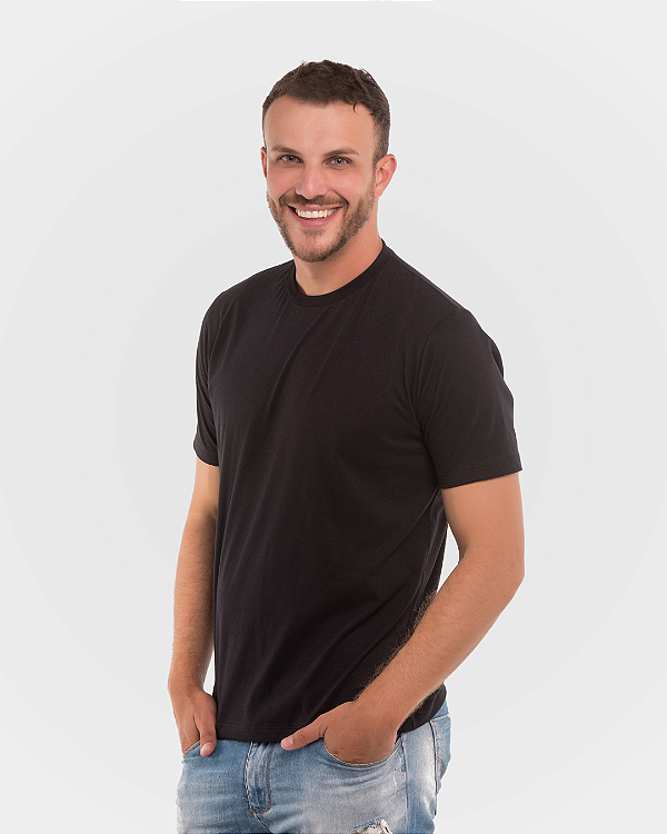 Camiseta Masculina de Manga Curta Meia Malha Fio Penteado - Preto