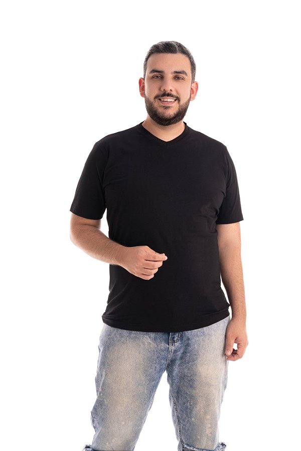 Camiseta masculina de manga curta Light Decote V preta - Algodão Egípcio