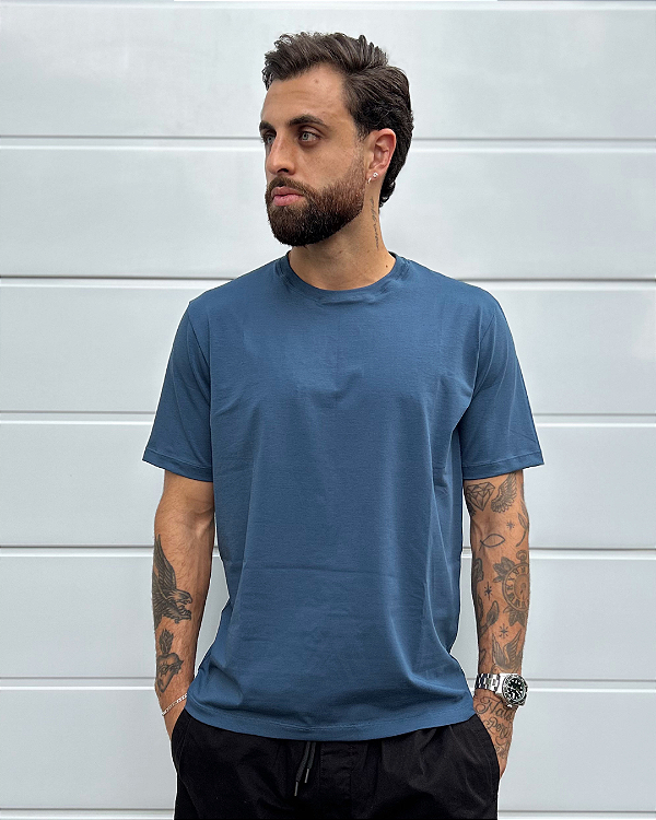 Camiseta Masculina de Manga Curta Premium Algodão Pima - Azul Petróleo