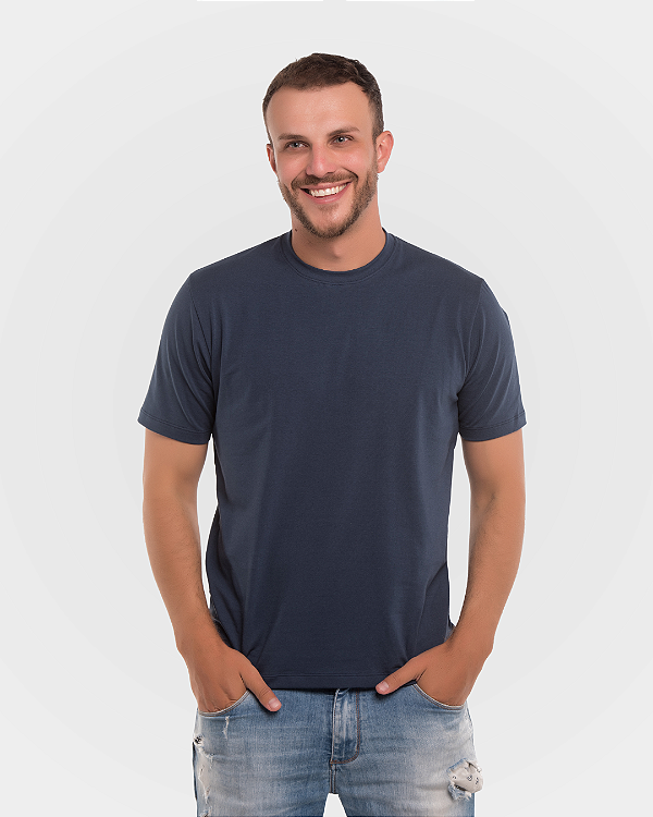 Camiseta Masculina de Manga Curta Meia Malha Fio Penteado - Azul Marinho