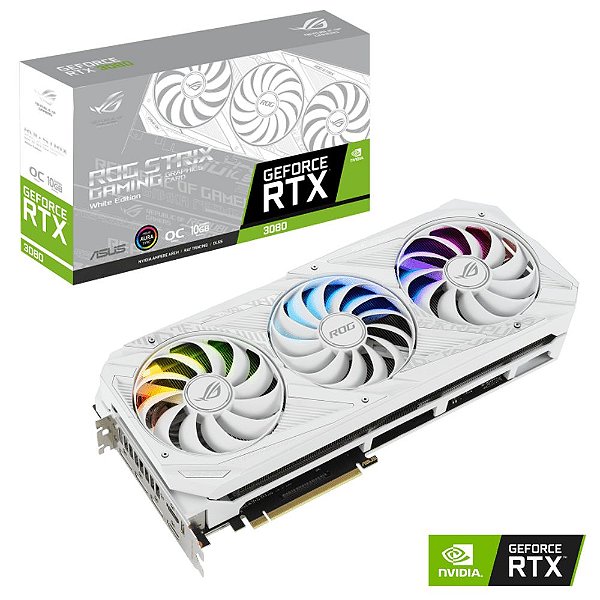 Placa de Vídeo Asus ROG Strix GeForce RTX 3080 White Edition 10GB GDDR6X 320-bit - ROG-STRIX-RTX3080-O10G-WHITE
