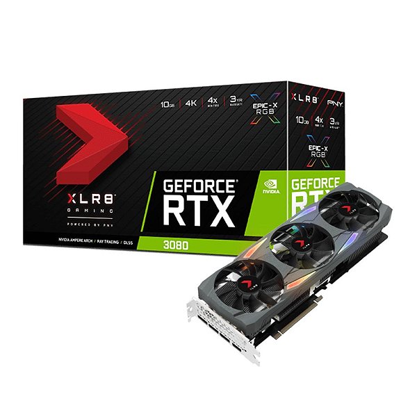 Placa de Vídeo PNY GeForce RTX 3080 XLR8 Gaming UPRISING EPIC-X RGB Triple Fan Edition 10GB GDDR6X 320-bit - VCG308010TF