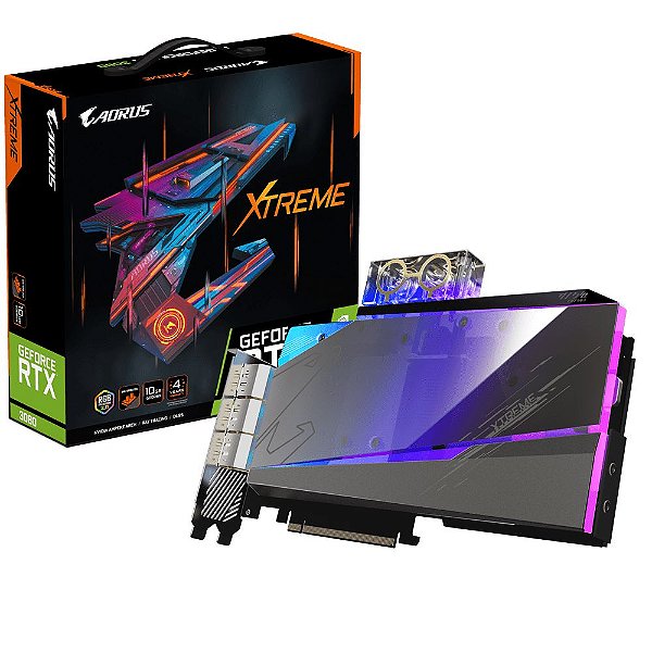 Placa de Vídeo Gigabyte AORUS GeForce RTX 3080 XTREME WATERFORCE WB 10G 10GB GDDR6X 320-bit - GV-N3080AORUSX WB-10GD