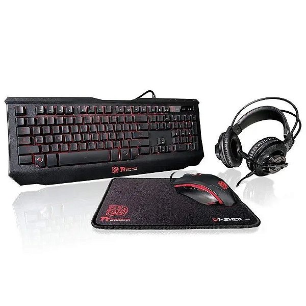 Kit Gamer Teclado, Mouse, Headset e Mousepad Thermaltake Lighting- KB-GCK-PLBLPB-01