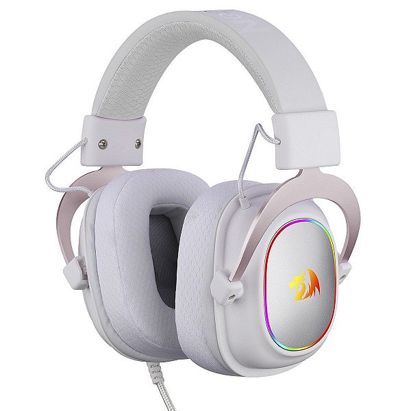 Headset Gamer Redragon H510 ZEUS X 7.1 Branco e Rosé Surround Sound - H510WR-RGB