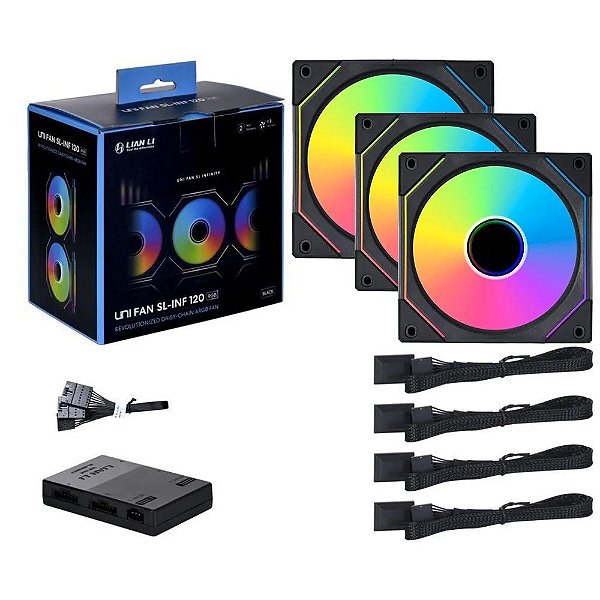 Cooler para Gabinete Lian Li UNI FAN SL-INFINITY 120 RGB Triple Pack Com 03 Unid Black - UF-SLIN120-3B