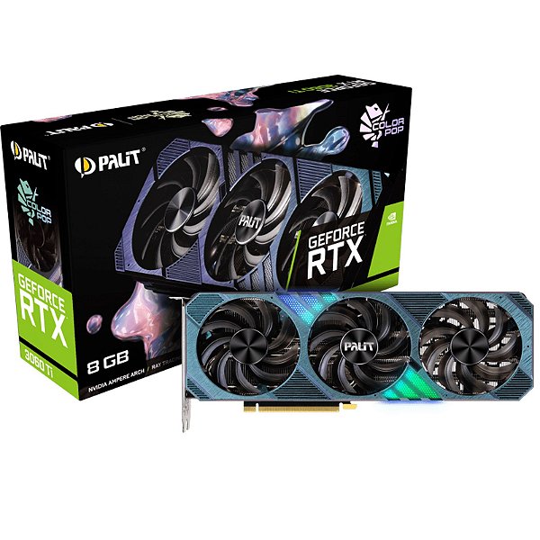 Placa de Vídeo Palit GeForce RTX 3060 Ti ColorPOP OC LHR 8GB GDDR6 256Bits - NE6306T019P2-1041R