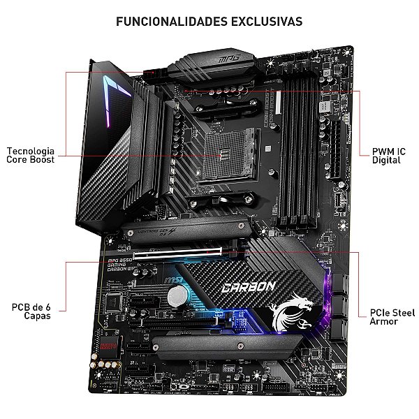 MSI B550 GAMING CARBON WIFI + CPUセット Placa Mãe MSI, MPG B550 Gaming Carbon WIFI, Chipset B550, AMD AM4