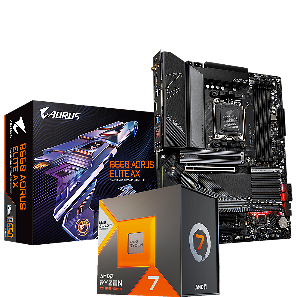 Kit Upgrade AMD Ryzen 7 7800X3D + Placa Mãe Gigabyte B650 Aorus Elite AX DDR5 AM5 ATX