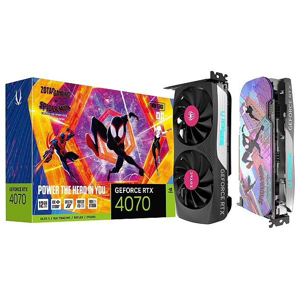 Placa de Video ZOTAC GeForce RTX 4070 Twin Edge Spider-Man: Across the Spider-Verse Bundle 12GB GDDR6X 192 bit - ZT-D40700H-10SMP