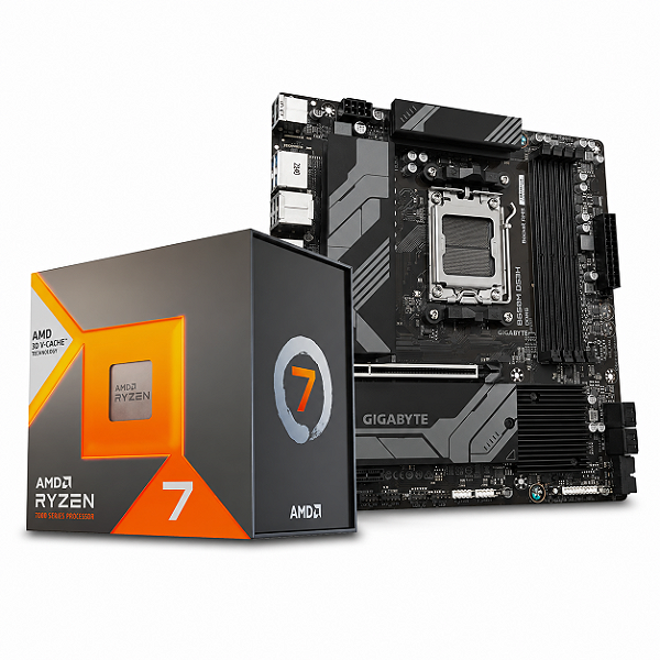 Kit Upgrade AMD Ryzen 7 7800X3D + Placa Mãe Gigabyte B650M DS3H AM5 MATX DDR5