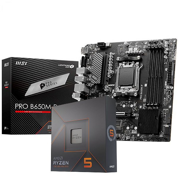 Kit Upgrade AMD Ryzen 5 7600 + Placa Mãe MSI Pro B650M-P DDR5 AM5 mATX
