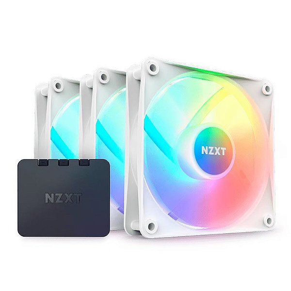 Kit Cooler para Gabinete NZXT F120 RGB Core 120mm Branco Pack Com 03 Unid e Controlador - RF-C12TF-W1