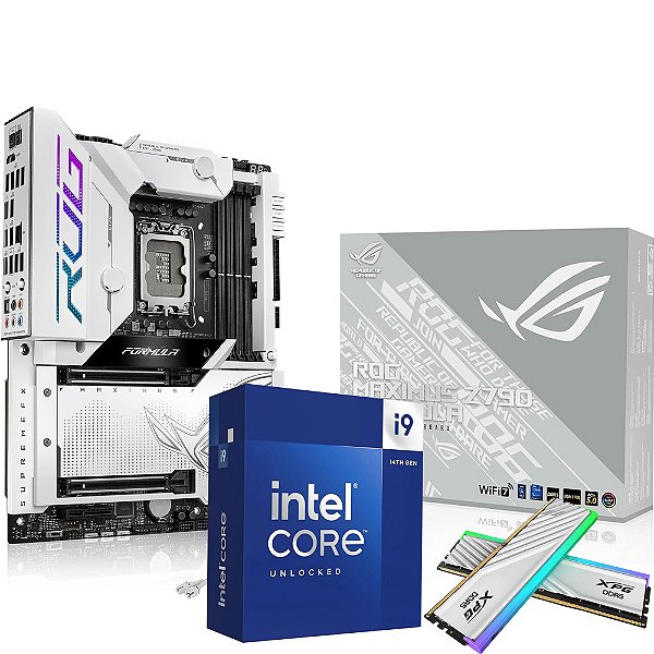 Kit Upgrade Intel Core I9 14900K + Placa Mãe ASUS ROG Maximus Z790 Formula LGA 1700 ATX DDR5 + Memória Adata XPG Lancer Blade RGB Branca 32GB (2x16GB) DDR5 6400Mhz C32 - AX5U6400C3216G-SLABRWH