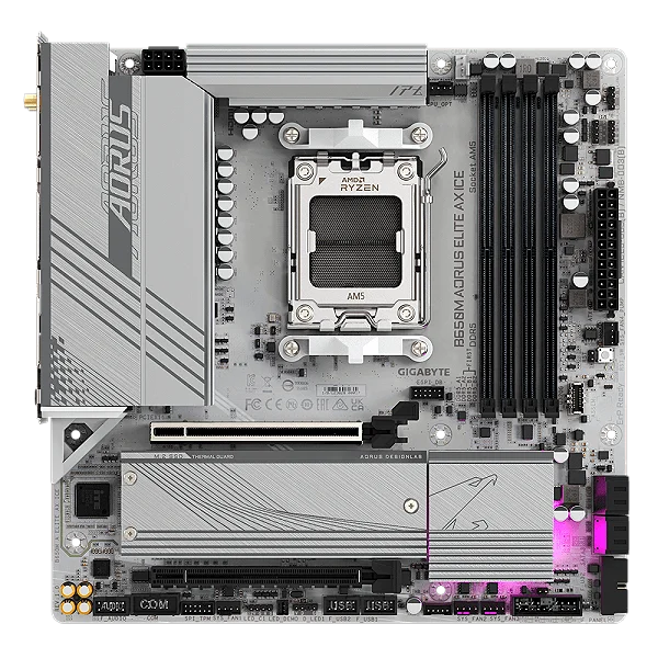 Detalhe da B650M AORUS ELITE AX ICE