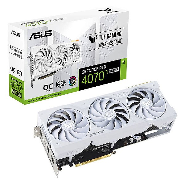 Placa de Video ASUS GeForce RTX 4070 Ti Super TUF White Gaming OC Edition 16GB GDDR6X 256Bits - TUF-RTX4070TIS-O16G-WHITE-GAMING