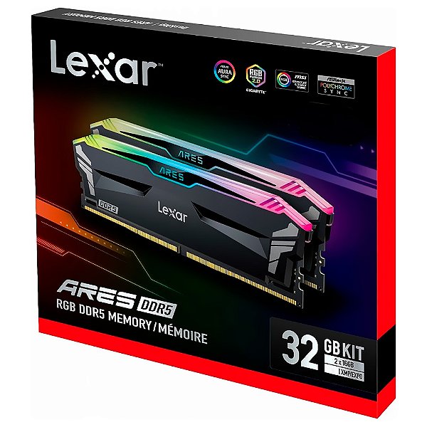 Memória Lexar Ares AMD EXPO e Intel XMP DDR5 32GB (2X16GB) 6000Hz CL30 RGB Preto - LD5BU016G-R6000GDLA