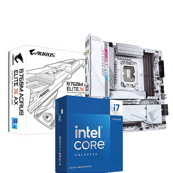 Kit Upgrade Intel Core I7 14700KF + Placa Mãe Gigabyte B760M Aorus ELITE X AX Wi-FI DDR5 LGA 1700 MATX